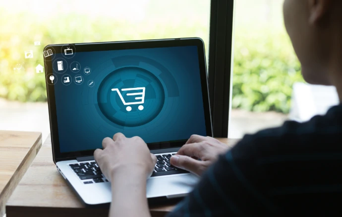 Person using an integrated e-commerce platform for online shopping.