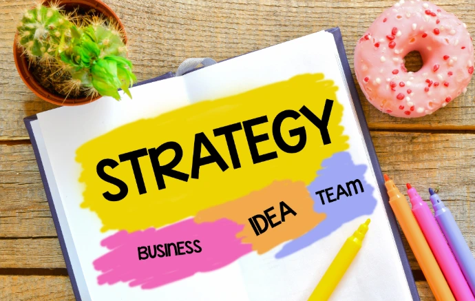 Digital marketing strategy board featuring SEO and business growth planning.