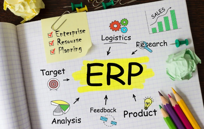 Comprehensive ERP software architecture diagram for business process management.