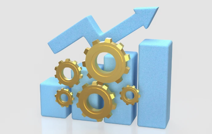 Data-driven business growth and operational efficiency symbolized by 3D gears.